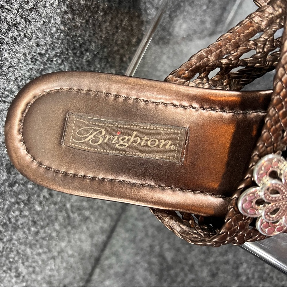 Brighton Lanai Brown Bronze Braided Leather Thong Sandals Size 8.5M Slip-On Boho - Picture 4 of 8